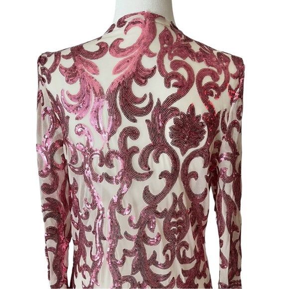 Boho Pink Sequin Glam Mesh Duster Size Small - Picture 6 of 11